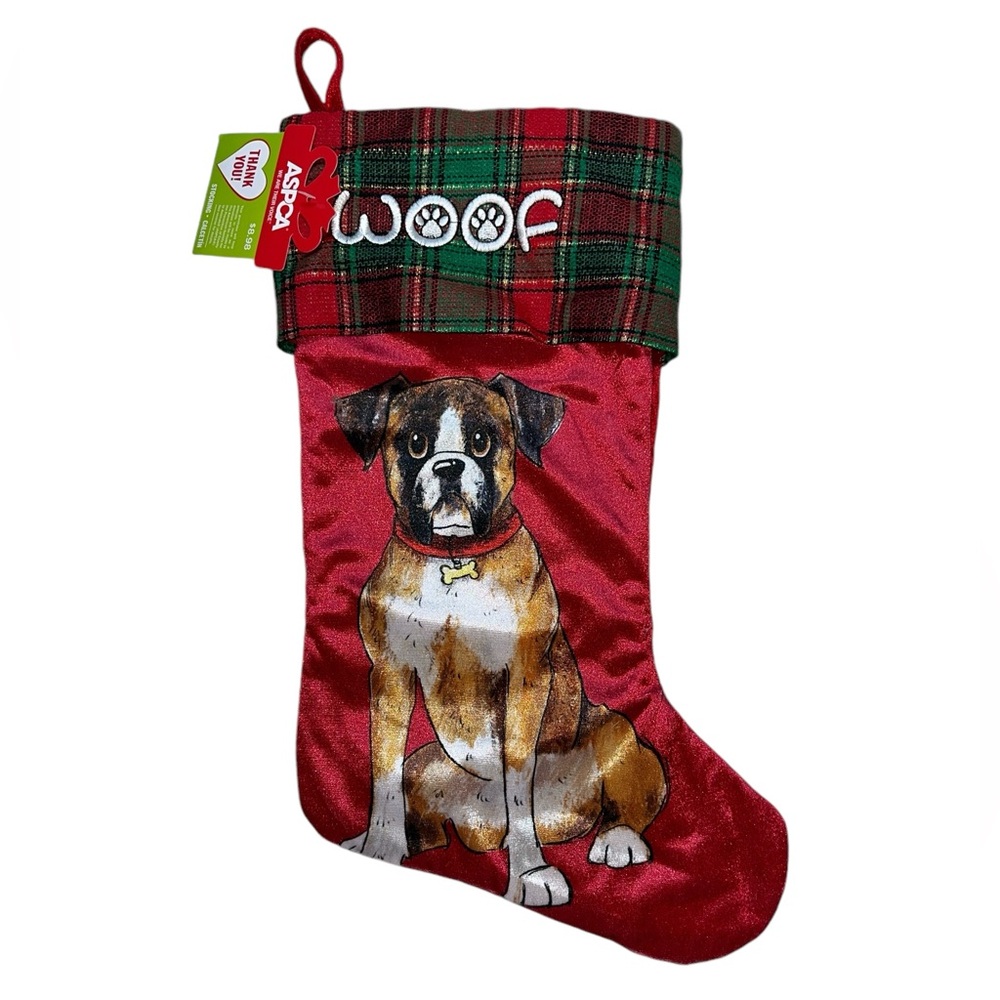 Boxer Dog "Woof" Christmas Holiday Stocking